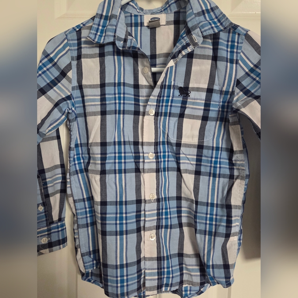 Old Navy Kids Blue and White Plaid Button Down Shirt